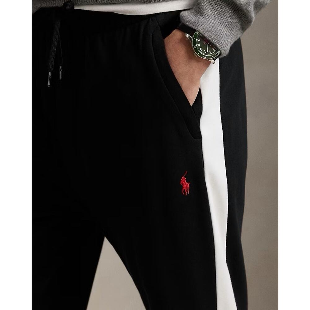 Polo Ralph Lauren Black White Track Pants Men's 3XB Drawstring Tapered Pockets